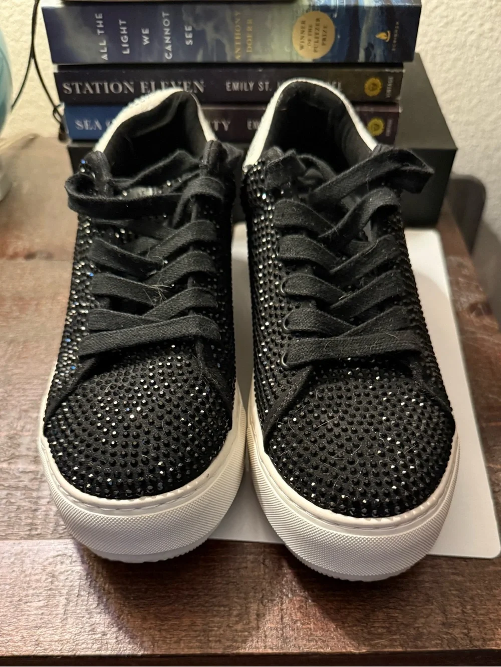 Kurt Geiger Black and White Crystal Embellished Platform Sneakers